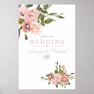 Affiche Floral Blush rose Roses Mariage Bienvenue