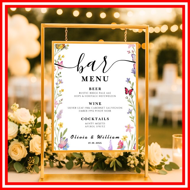 Affiche Floral Boho Bar Menu Mariage Signature Boisson (Créateur téléchargé)