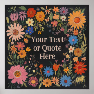 Affiche Floral Boho personnalisé en noir - Ajouter un devi