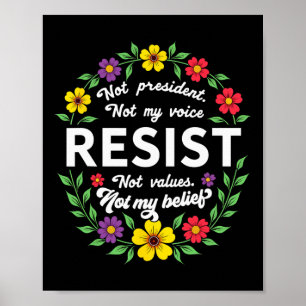 Affiche Floral Boho Style Résiste Trump Pas Mon Président