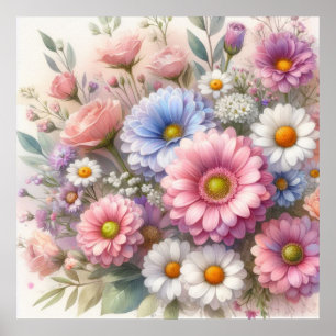 Affiche Floral botanique Aquarelle des fleurs d'été