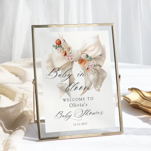 Affiche Floral Bow Baby in Bloom Baby shower Bienvenue