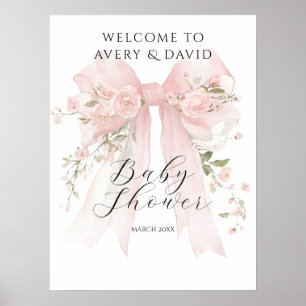 Affiche Floral Bow Élégant Baby shower Fille Fleur