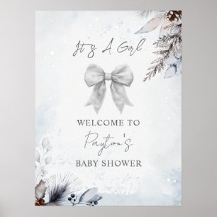 Affiche Floral Bow Winter Girl Baby shower Bienvenue