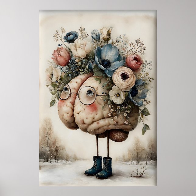 Affiche Floral Brain Print, Botanical Brain Illustration (Devant)