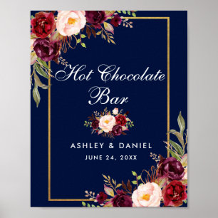Affiche Floral Burgundy Blue Mariage Hot Chocolat Bar