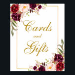 Affiche Floral Burgundy Gold Wedding Cards Gifts<br><div class="desc">Watercolor Floral Burgundy Marsala Gold Wedding Cards & Gifts Poster</div>