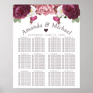 Affiche Floral Burgundy Wedding Seating Chart
