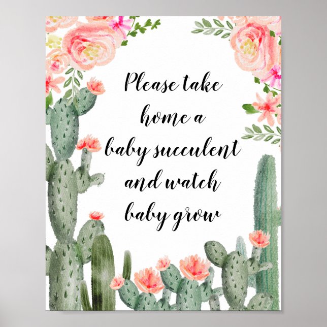 Affiche Floral Cactus S'Il Vous Plaît Prendre Un Bébé Succ (Devant)
