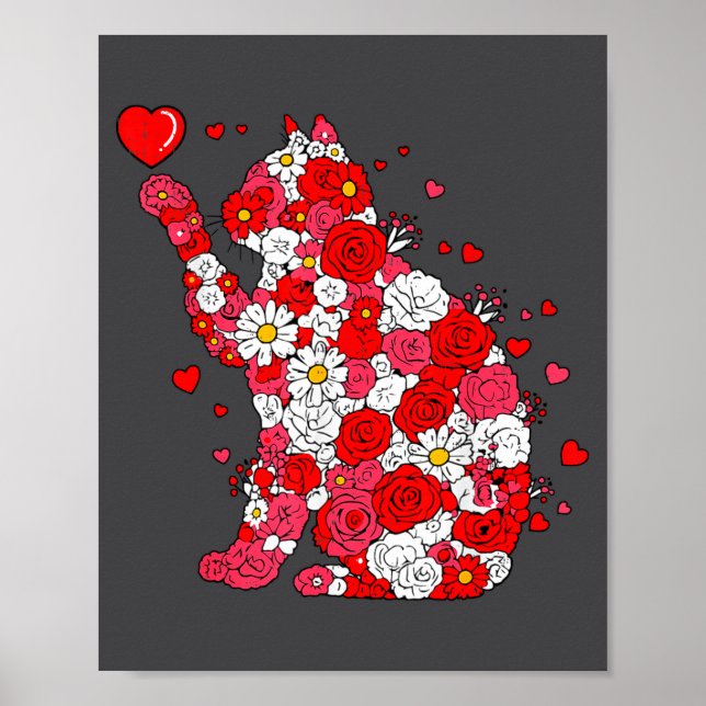 Affiche Floral Cat Heart Valentines Day Meow Kitty Kitten  (Devant)