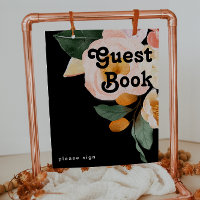 Floral coloré gras | Black Guest Book Sign