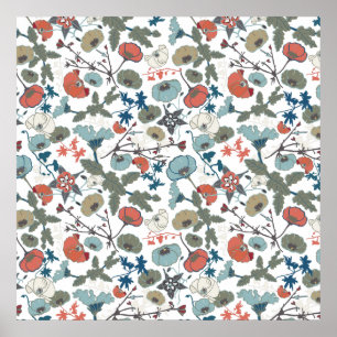 Affiche Floral coloré Joyeux Bleu Orange Vert