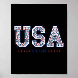 Affiche Floral Coquette États-Unis Amérique 4 Juillet Indé