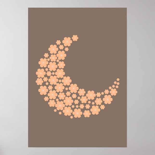 Affiche Floral Crescent Moon Design – Boho Aesthetic Orang (Devant)