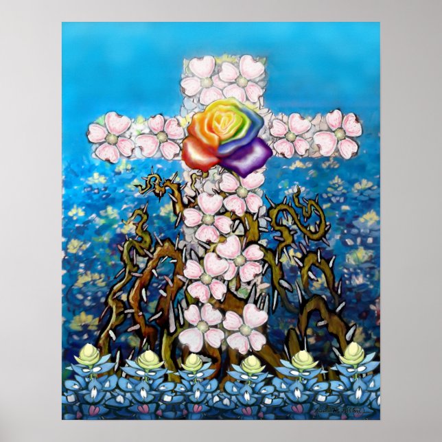 Affiche Floral Cross Rainbow Rose (Devant)