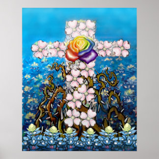 Affiche Floral Cross Rainbow Rose