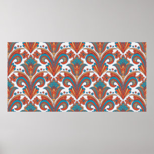 Affiche Floral damask coloré transparent motif