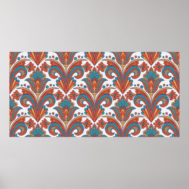 Affiche Floral damask coloré transparent motif (Devant)