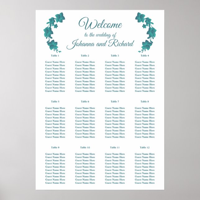 Affiche Floral dark turquoise Seating Charts (Devant)