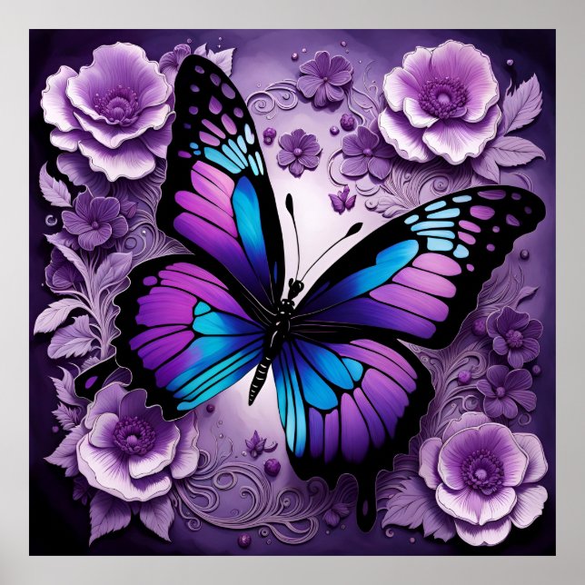 Affiche Floral de papillon pourpre (Devant)