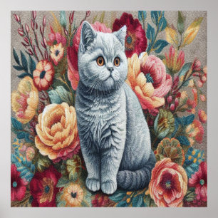 Affiche Floral Delal British shorthair Chat, Cute Kitten