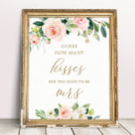 Affiche Floral Devant Combien De Baisers Fête des mariées<br><div class="desc">Floral Devine Combien De Baisers Pour Bientôt Être Mme,  Jeu De Fête des mariées,  Jeu De Bonbons</div>
