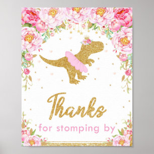Affiche Floral Dinosaur fête d'anniversaire T-Rex Merci