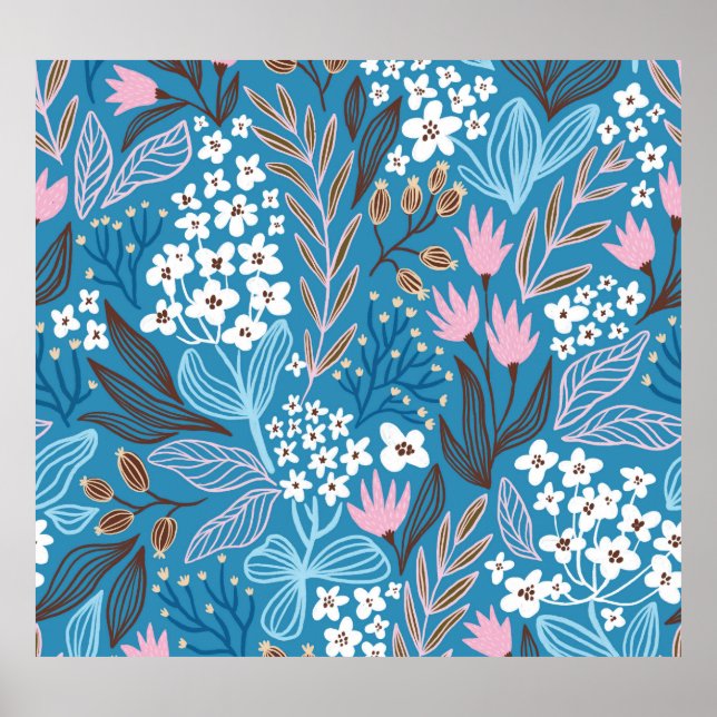 Affiche Floral Ditzy : Design Vintage de printemps. (Devant)