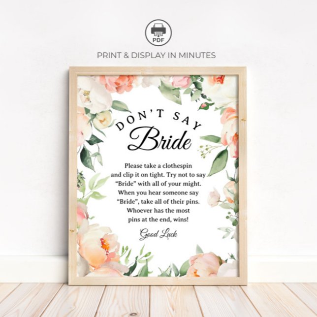 Affiche Floral "Don't Say Bride" Bridal Shower Game sign (Créateur téléchargé)