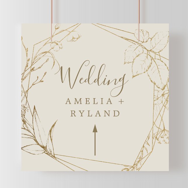 Affiche Floral doré | Direction Mariage crème et or (Gilded Floral | Cream and Gold Wedding Directional Poster)
