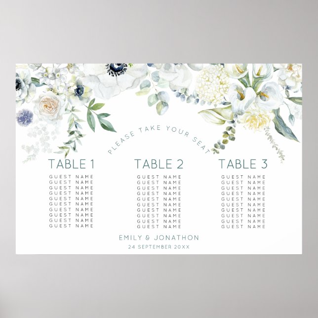 Affiche Floral Eucalyptus 30 invités 3 tables (Devant)