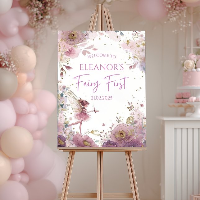 Affiche Floral Fairy First Birthday Personalised Welcome (Créateur téléchargé)