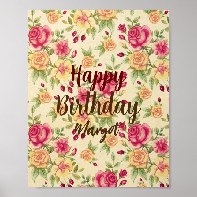 Affiche Floral Flourish voeux d'anniversaire coloré (Devant)
