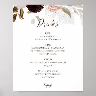 Affiche Floral flush moderne   Menu des boissons Mariages