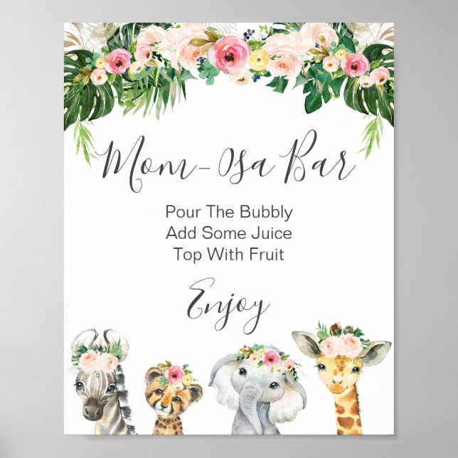 Affiche Floral Foliage Safari Mom-Osa Bar Baby shower (Devant)