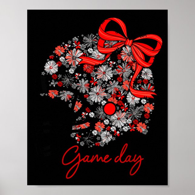 Affiche Floral Football Game Day Girly Team Srit Black Red (Devant)
