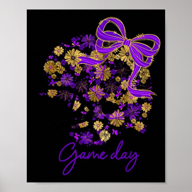 Affiche Floral Football Game Day Girly Team Srit Purple Bl (Devant)