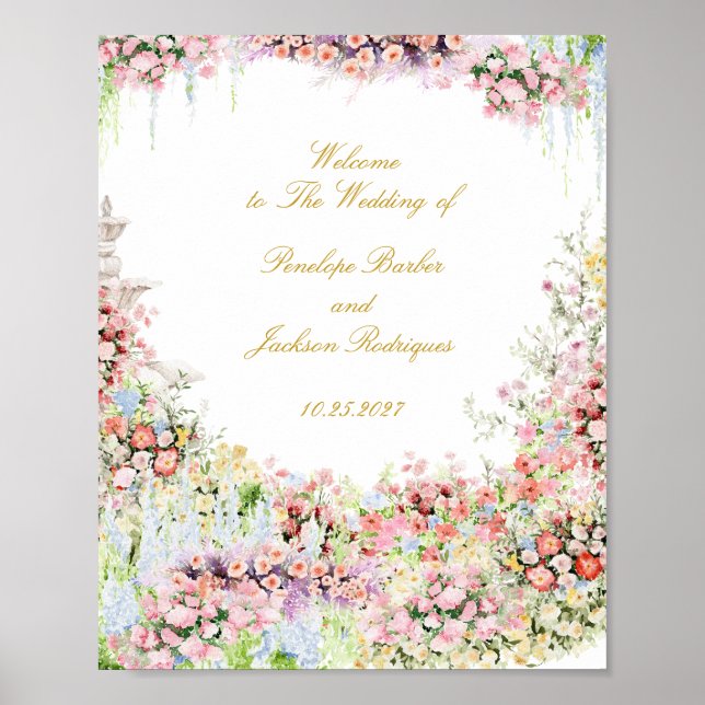 Affiche floral french garden chateau wedding welcome (Devant)