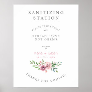 Affiche Floral Garland Mariage Sanitizing Hand Gel Station