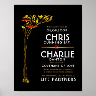 Affiche Floral Gold Black Alternative Mariage Certificat