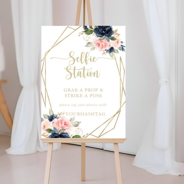 Affiche Floral Gold Geometric Selfie Station Sign (Créateur téléchargé)