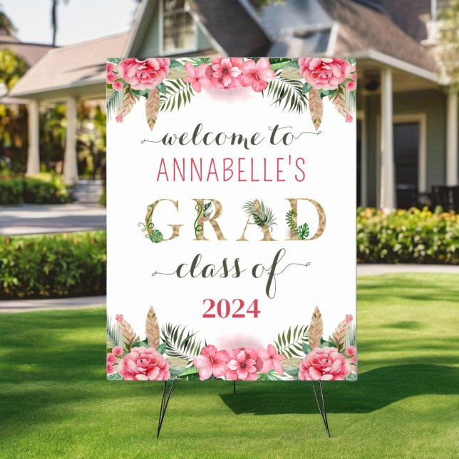 Affiche Floral Graduation Luau Classe De 2024 Bienvenue (Créateur téléchargé)