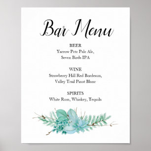 Affiche Floral Greenery Mariage Bar Menu Boire Signal