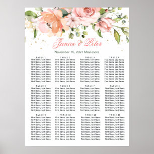 Affiche Floral, greenery Wedding 12 Tables Seating Chart