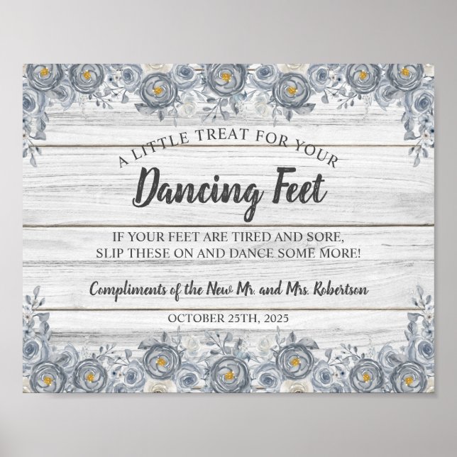 Affiche Floral gris | Dancing Feed Flip Flops Mariage Sign (Devant)