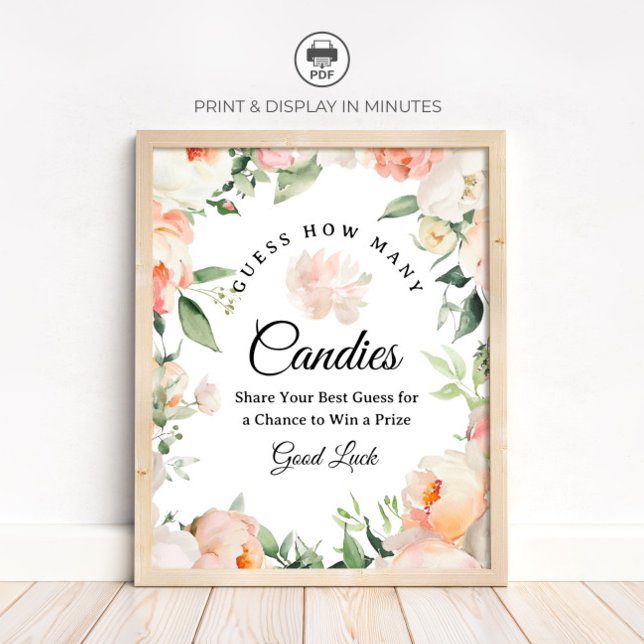Affiche Floral Guess How Many Candies Game Sign (Créateur téléchargé)