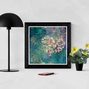 Affiche Floral Heart Gold Romantique écriture manuscrite