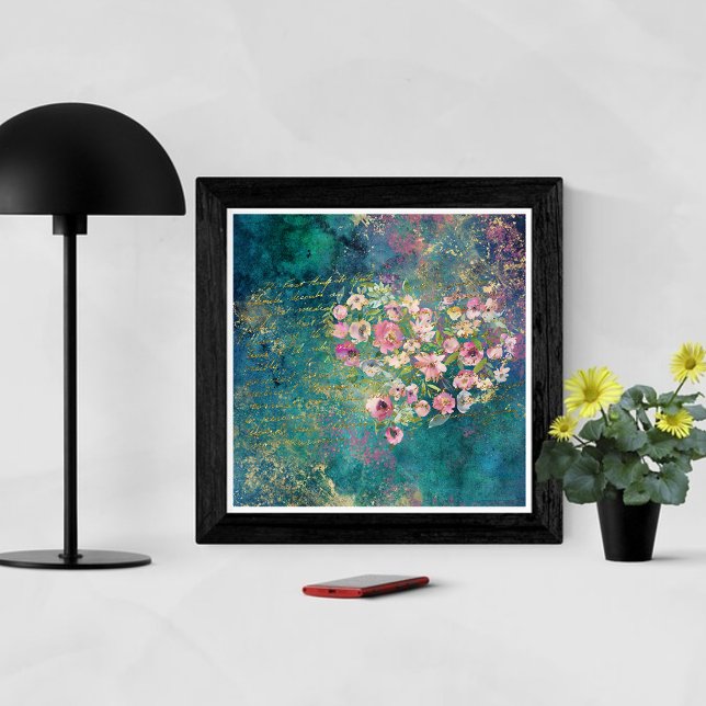 Affiche Floral Heart Gold Romantique écriture manuscrite (Créateur téléchargé)