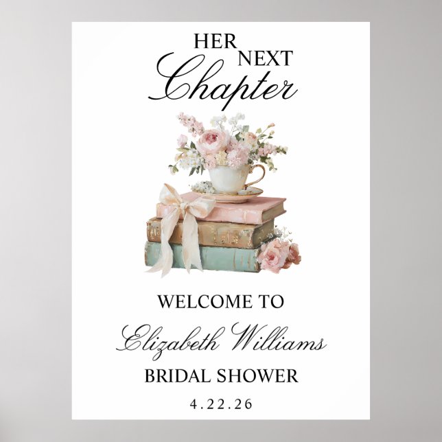 Affiche Floral Her Next Chapter Bridal Shower Welcome Sign (Devant)
