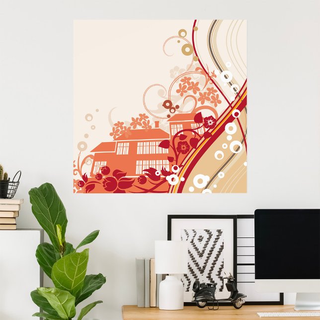 Affiche Floral House Illustration Swirl et Motif de la nat (Créateur téléchargé)